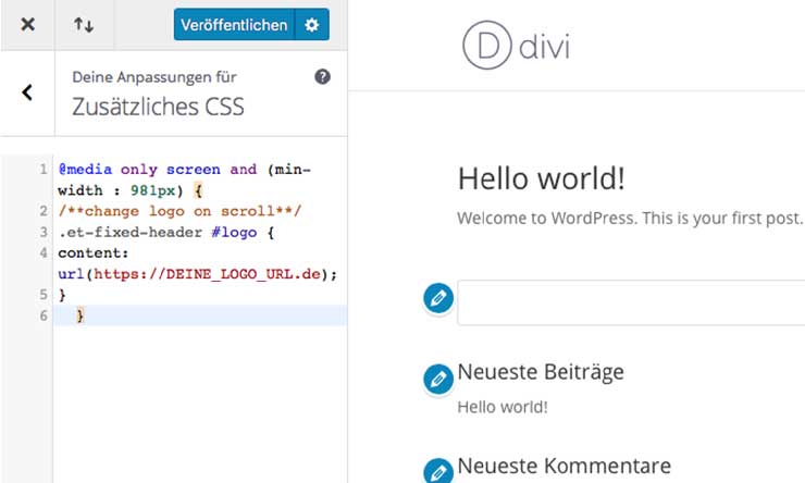 CSS Snippet zum Logo-Wechsel mit Divi