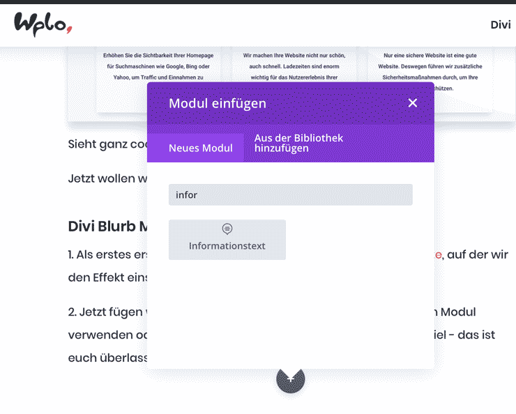 Divi information text module