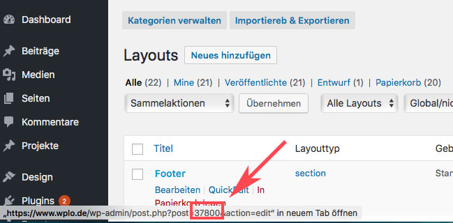 Footer ID finden und anzeigen