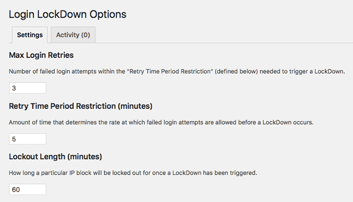 Configure Login Lockdown