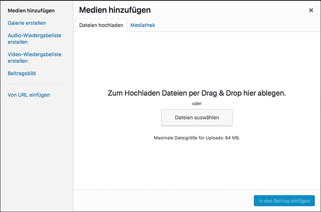 Medien hinzufügen mit WordPress