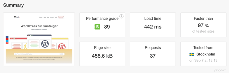 Pingdom Summary fuer Wplo nach Optimierung