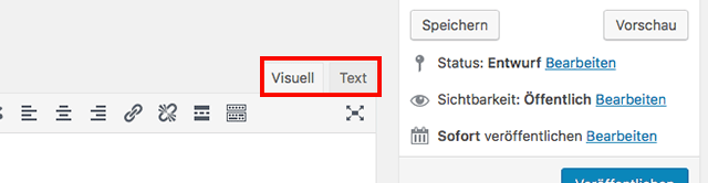 WordPress Registerkarten des Texteditors