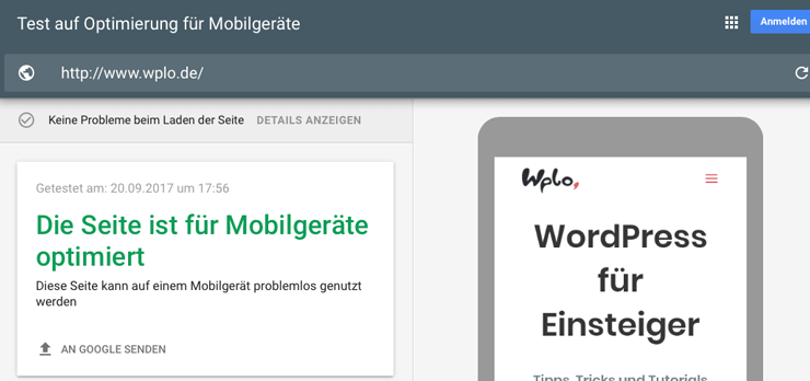 Test auf Optimierung für Mobilgeräte