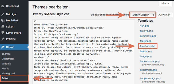 WP funktions.php bearbeiten